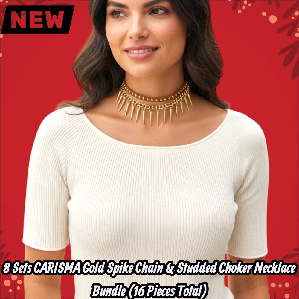NEW 8-Piece CARISMA Gold Spike Chain & Studded Choker Necklace Bundle